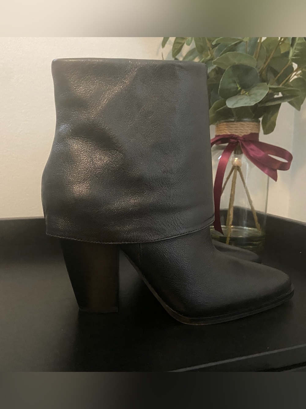 Jessica Simpson Black Fold-Over Leather Ankle Booties
